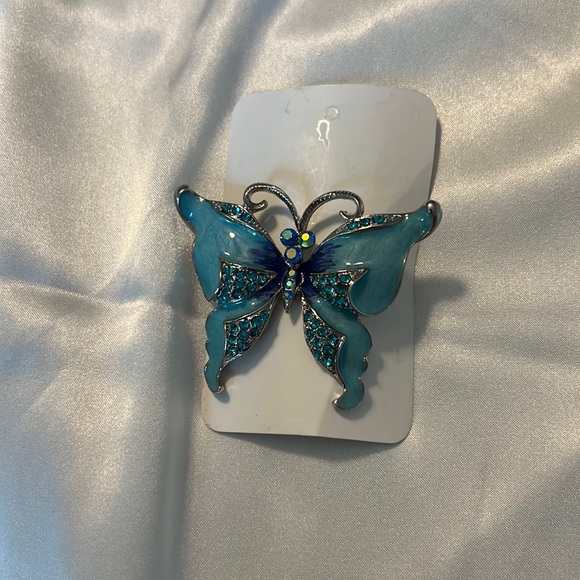 Avalaya Sky Blue Enamel Crystal butterfly brooch - Picture 7 of 11